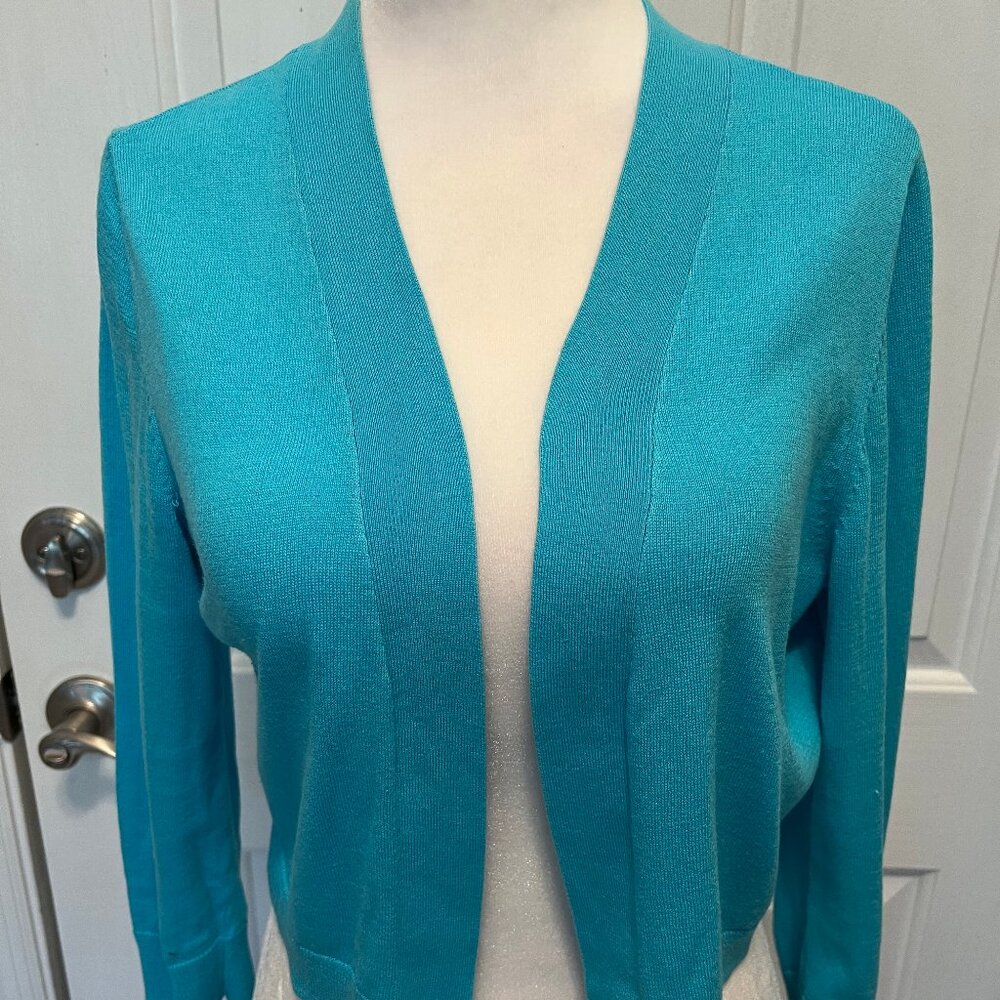 Talbots, blue, light weight, 3/4 sleeve shrug, size M